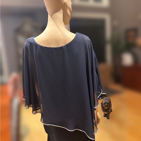 Frank Lyman Rich Navy Cocktail, All Occasions Dress with Attached Cape NWOT 16 - Picture 12 of 15